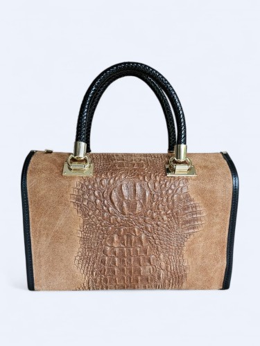 Kuferek z tłoczonej zamszowej skóry jasny brąz