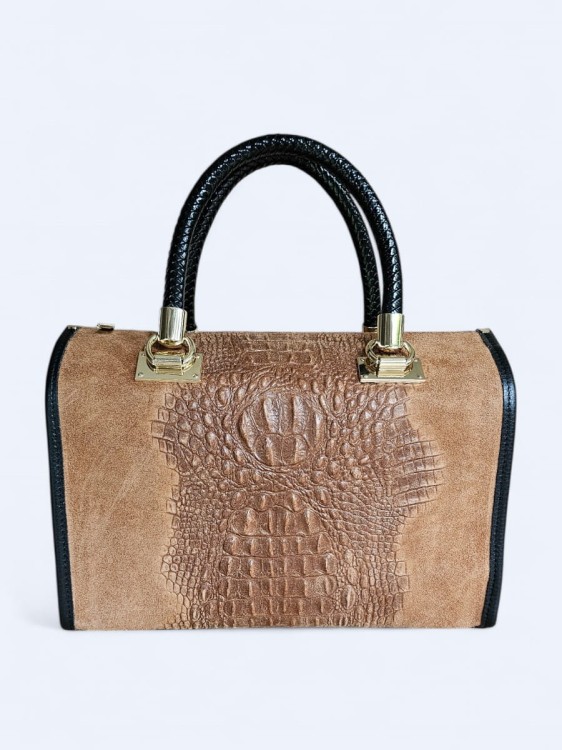 Kuferek z tłoczonej zamszowej skóry jasny brąz