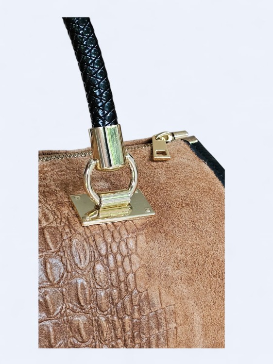 Kuferek z tłoczonej zamszowej skóry jasny brąz