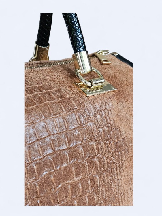 Kuferek z tłoczonej zamszowej skóry jasny brąz