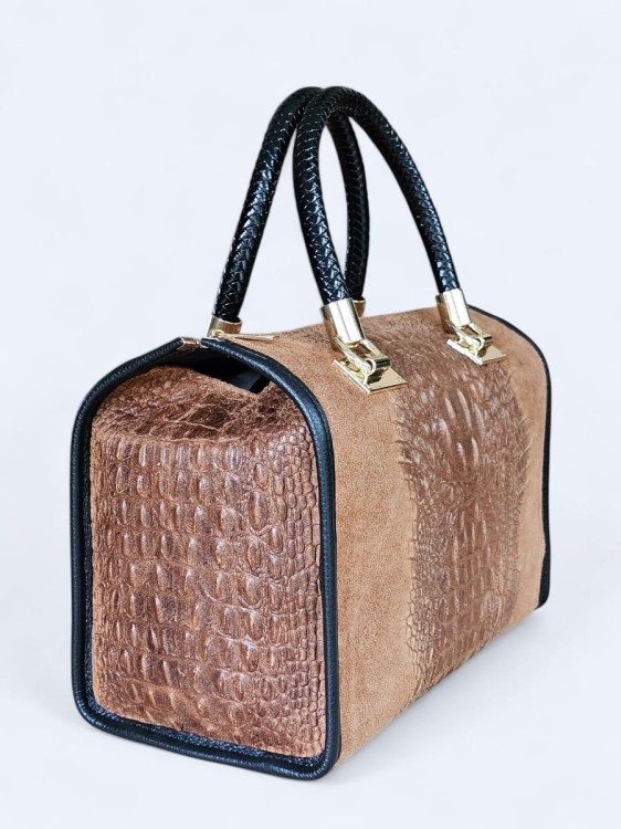 Kuferek z tłoczonej zamszowej skóry jasny brąz