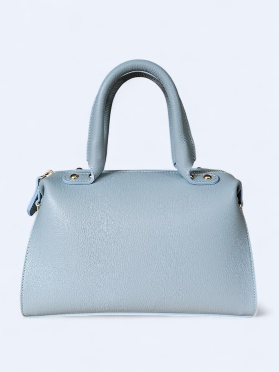 Klasyczna torebka kuferek z włoskiej skóry niebieski