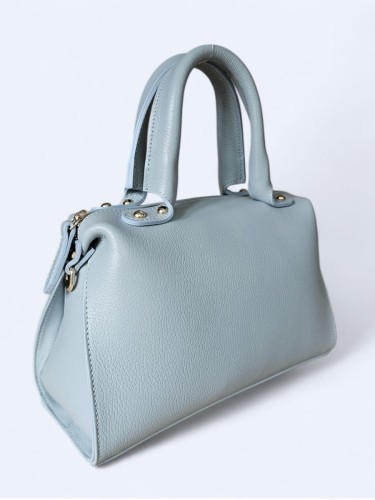 Klasyczna torebka kuferek z włoskiej skóry niebieski