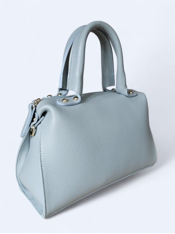 Klasyczna torebka kuferek z włoskiej skóry niebieski