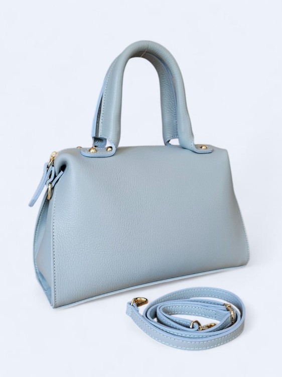 Klasyczna torebka kuferek z włoskiej skóry niebieski