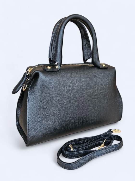 Klasyczna torebka kuferek z włoskiej skóry czarny