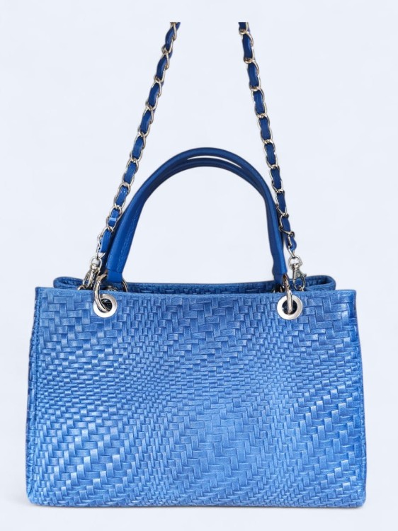Klasyczna torebka z plecionym wzorem niebieska