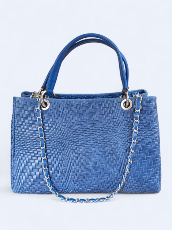 Klasyczna torebka z plecionym wzorem niebieska