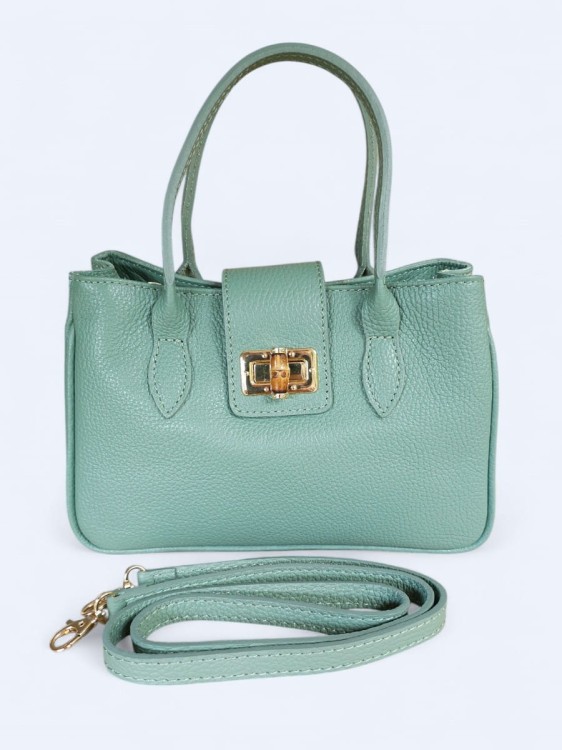 Kompaktowy kuferek ze skóry naturalnej miętowy