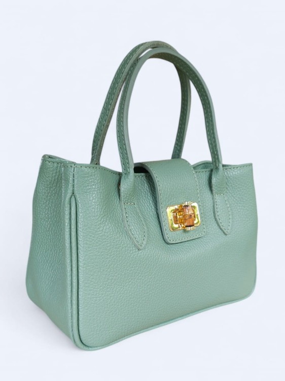 Kompaktowy kuferek ze skóry naturalnej miętowy