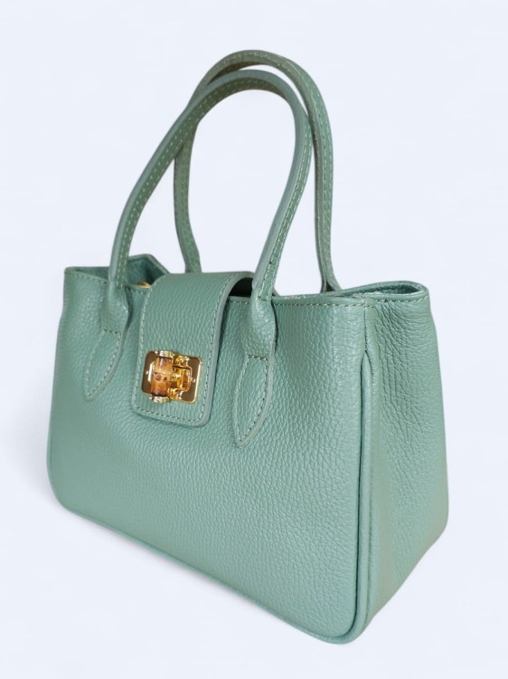 Kompaktowy kuferek ze skóry naturalnej miętowy