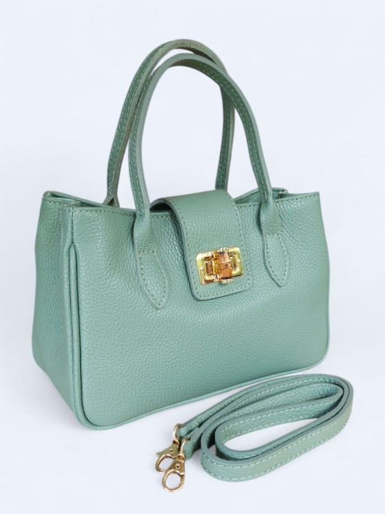 Kompaktowy kuferek ze skóry naturalnej miętowy