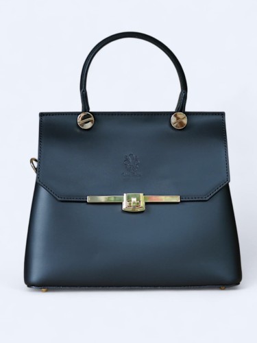 Stylowa torebka kuferek z włoskiej skóry czarny