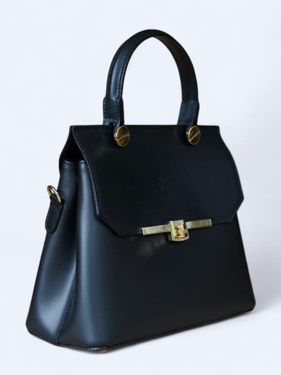 Stylowa torebka kuferek z włoskiej skóry czarny