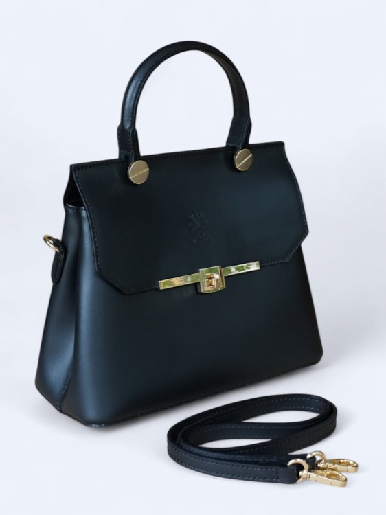 Stylowa torebka kuferek z włoskiej skóry czarny