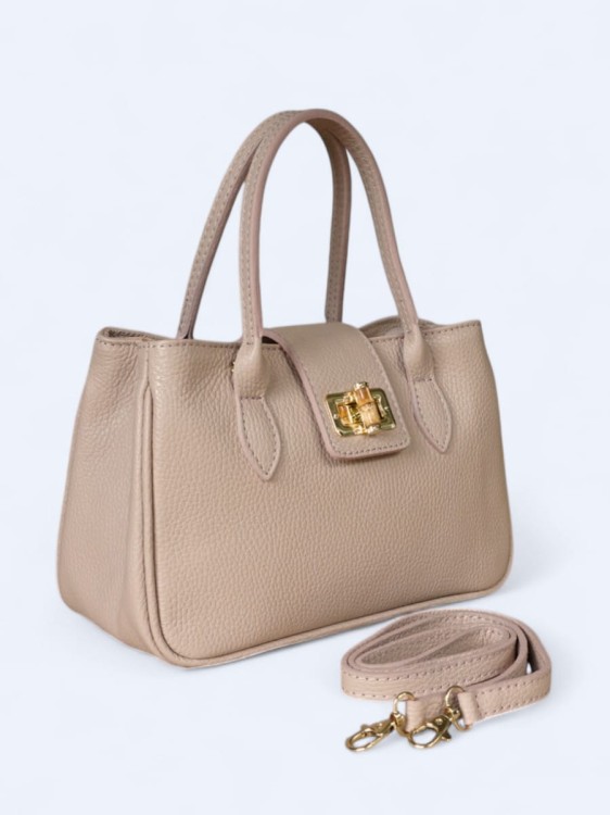 Kompaktowy kuferek ze skóry naturalnej pudrowy