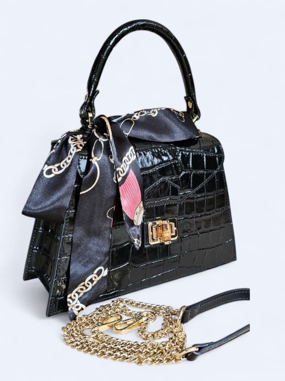 Elegancka torebka kuferek ze skóry naturalnej – głęboka czerń