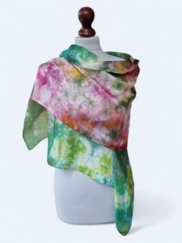 Szal jedwabny delikatny i zwiewny wielokolorowy