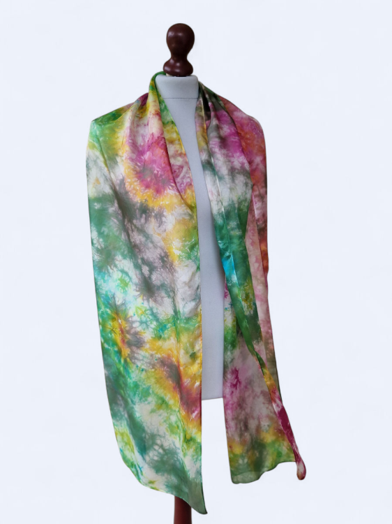 Szal jedwabny delikatny i zwiewny wielokolorowy