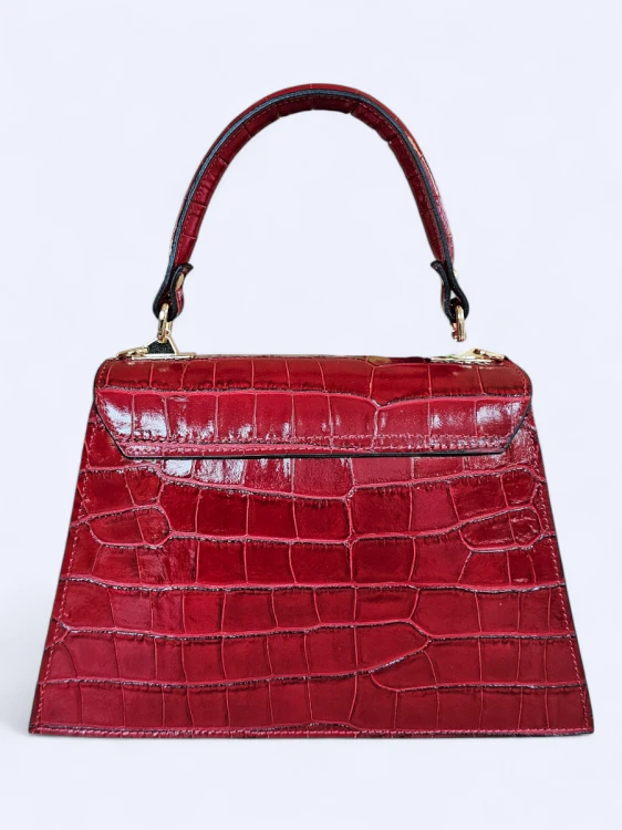 Elegancka torebka kuferek ze skóry naturalnej – karminowa czerwień