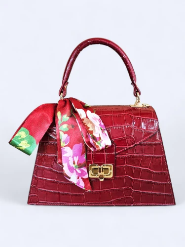 Elegancka torebka kuferek ze skóry naturalnej – karminowa czerwień