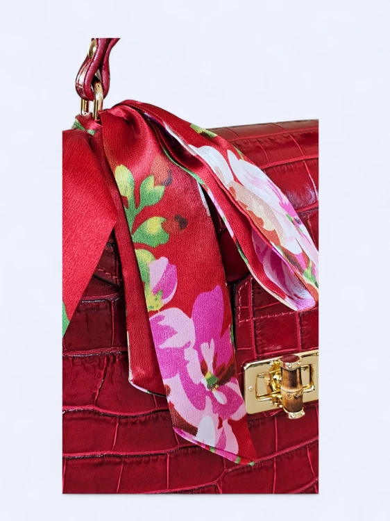 Elegancka torebka kuferek ze skóry naturalnej – karminowa czerwień