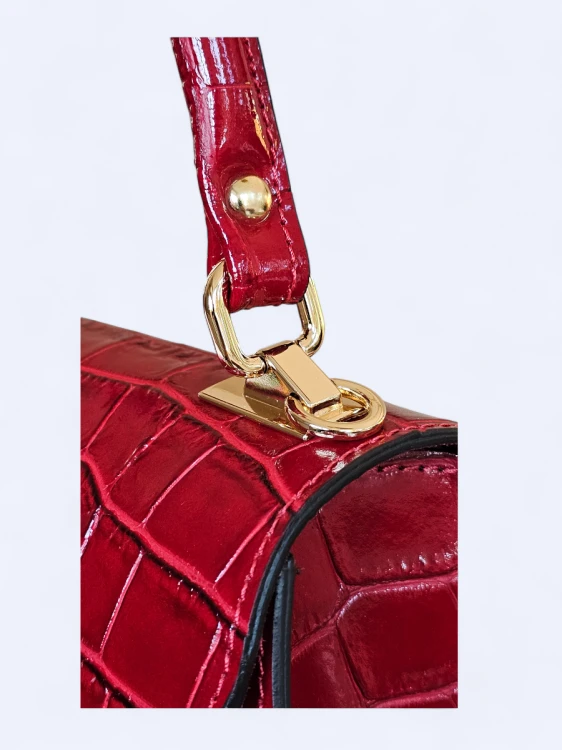 Elegancka torebka kuferek ze skóry naturalnej – karminowa czerwień