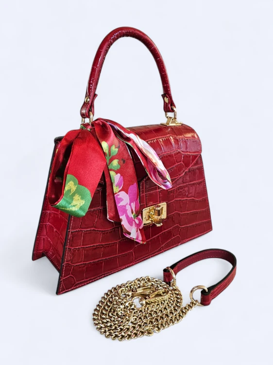 Elegancka torebka kuferek ze skóry naturalnej – karminowa czerwień