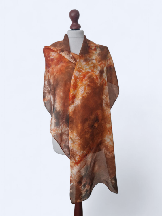 Szal jedwabny pomarańcz z brązem