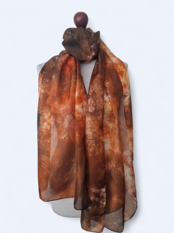 Szal jedwabny pomarańcz z brązem