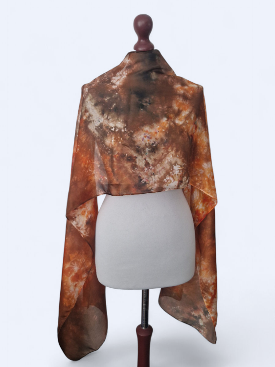 Szal jedwabny pomarańcz z brązem