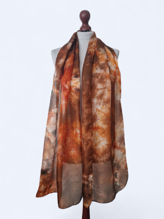 Szal jedwabny pomarańcz z brązem