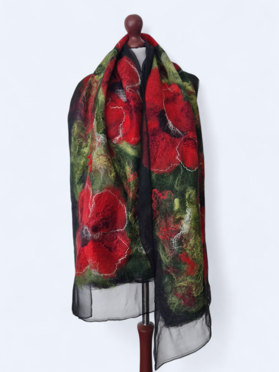 Szal jedwabno wełniany elegancki maki