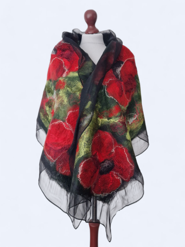 Szal jedwabno wełniany elegancki maki