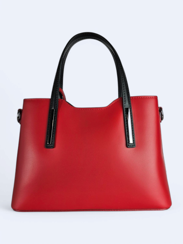 Klasyczna elegancka torba z naturalnej skóry dwukolorowa czerwono-czarna