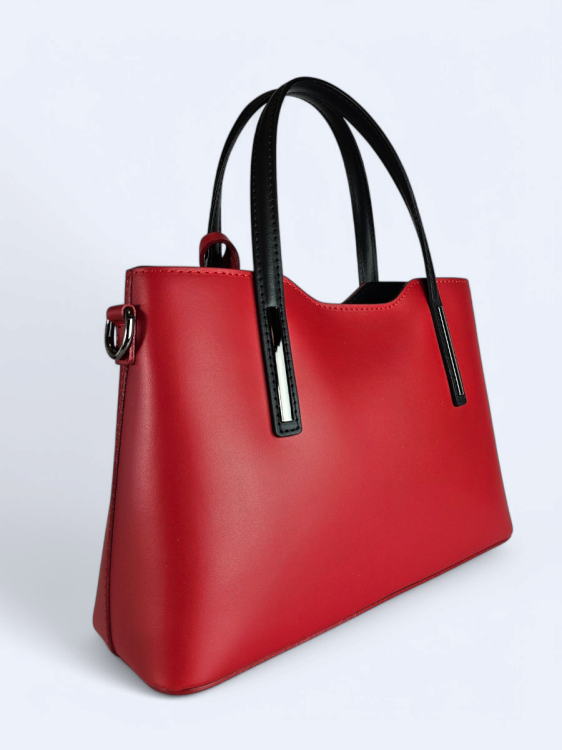 Klasyczna elegancka torba z naturalnej skóry dwukolorowa czerwono-czarna