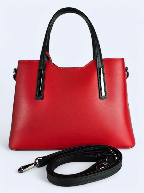 Klasyczna elegancka torba z naturalnej skóry dwukolorowa czerwono-czarna