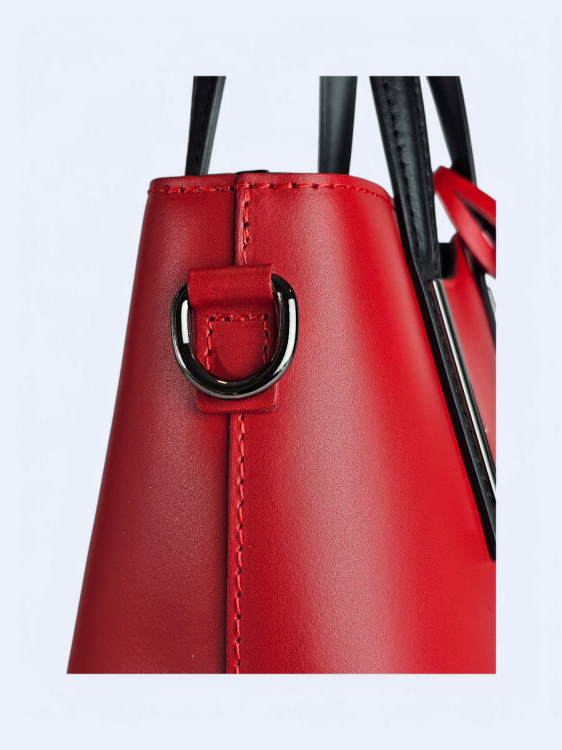 Klasyczna elegancka torba z naturalnej skóry dwukolorowa czerwono-czarna