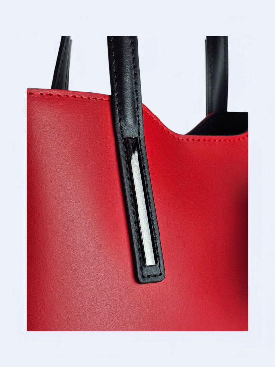 Klasyczna elegancka torba z naturalnej skóry dwukolorowa czerwono-czarna