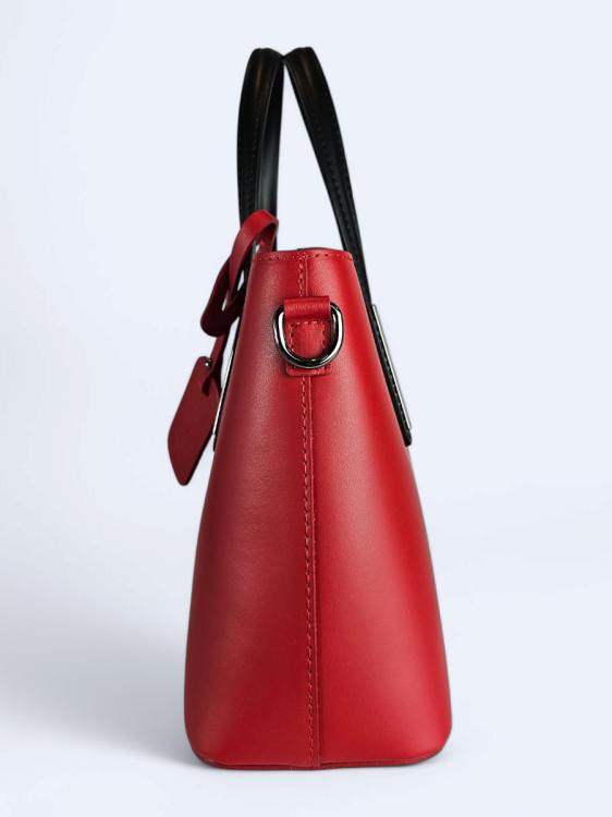 Klasyczna elegancka torba z naturalnej skóry dwukolorowa czerwono-czarna