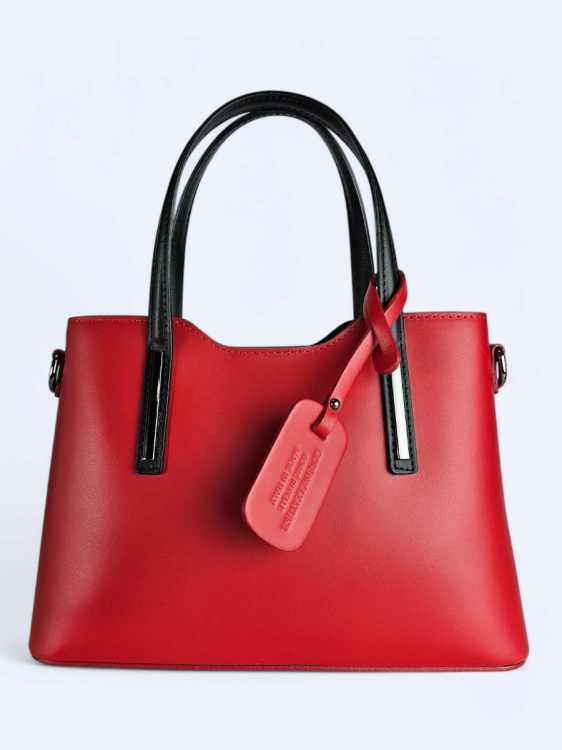 Klasyczna elegancka torba z naturalnej skóry dwukolorowa czerwono-czarna