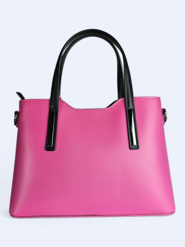 Klasyczna elegancka torba z naturalnej skóry dwukolorowa różowy z czarnym