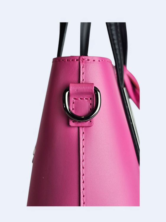 Klasyczna elegancka torba z naturalnej skóry dwukolorowa różowy z czarnym