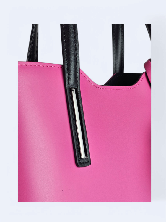 Klasyczna elegancka torba z naturalnej skóry dwukolorowa różowy z czarnym