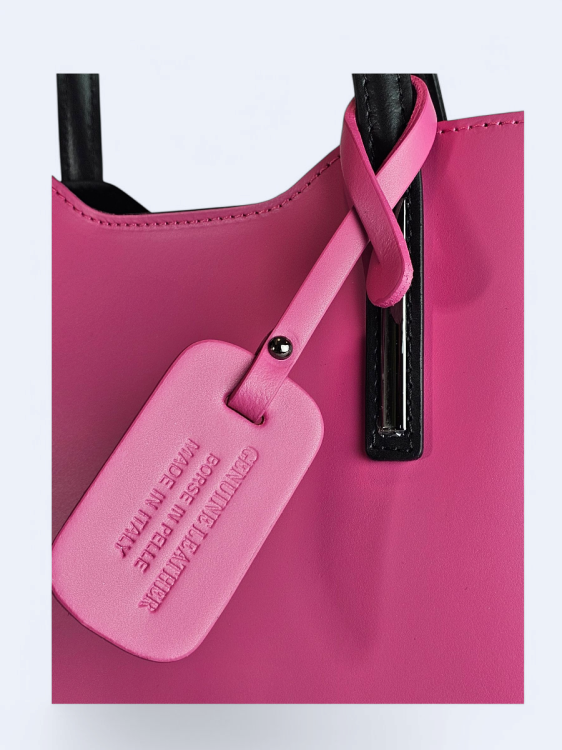 Klasyczna elegancka torba z naturalnej skóry dwukolorowa różowy z czarnym