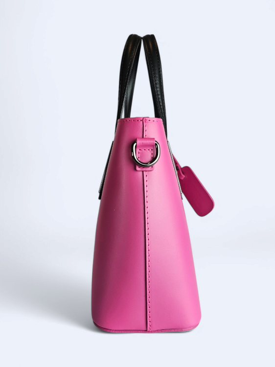 Klasyczna elegancka torba z naturalnej skóry dwukolorowa różowy z czarnym