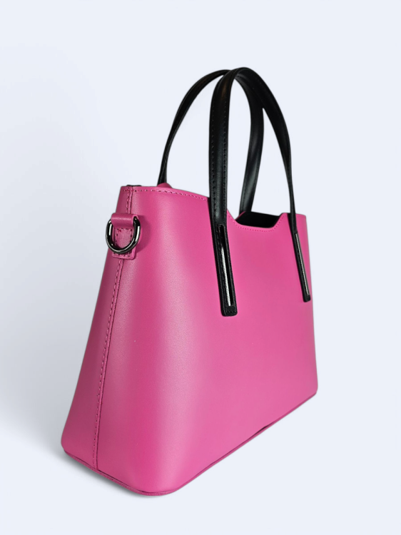 Klasyczna elegancka torba z naturalnej skóry dwukolorowa różowy z czarnym