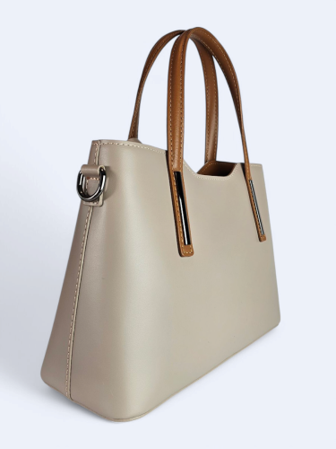 Klasyczna elegancka torba z naturalnej skóry dwukolorowa beżowo brązowa