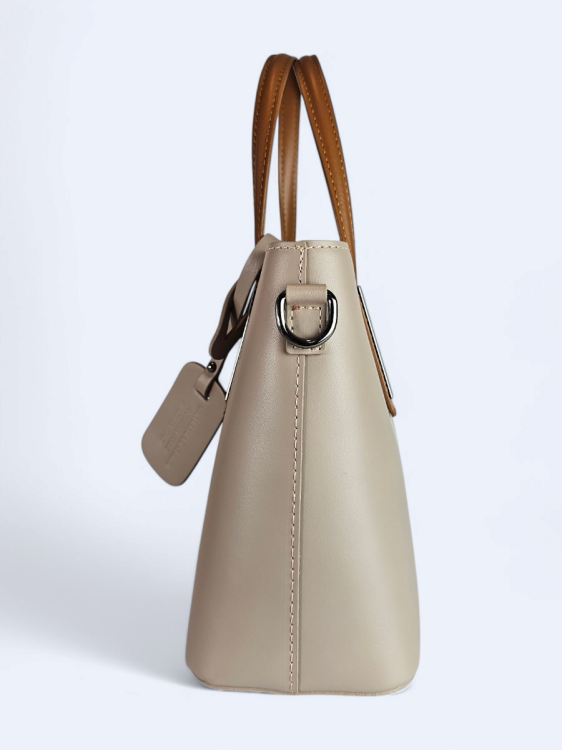 Klasyczna elegancka torba z naturalnej skóry dwukolorowa beżowo brązowa