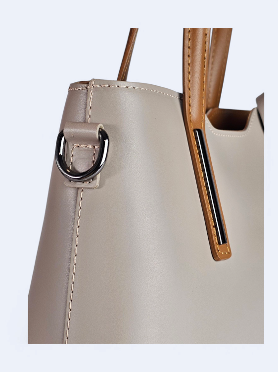 Klasyczna elegancka torba z naturalnej skóry dwukolorowa beżowo brązowa